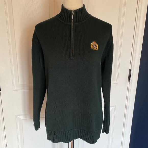 Vintage Lauren Ralph Lauren Dark Green 1/4 Zip Pull Over Mock Neck Sweater - Picture 1 of 8